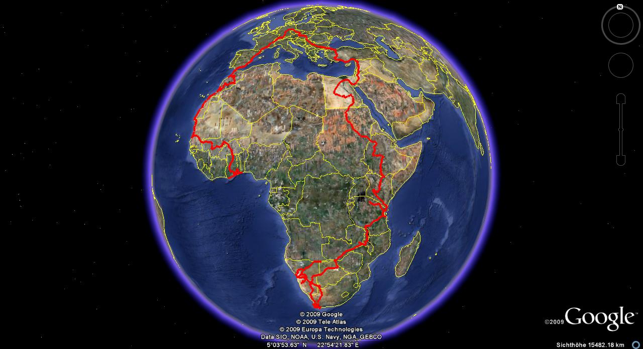 Route Africa clockwise — Google Earth Übersicht